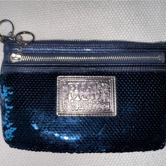 Coach Sequin Blue Wristlet - Picture 2 of 6